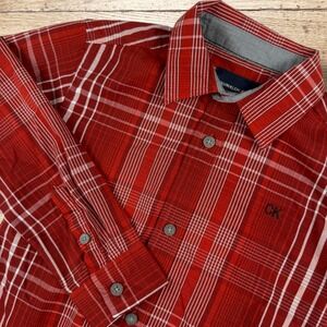 CALVIN KLEIN Jeans Boys Red Plaid Long Sleeve Button‎ Down Shirt Size 5